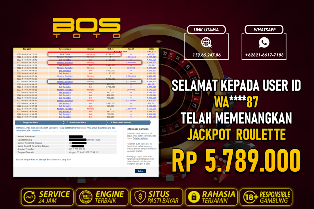 BUKTI PEMBAYARAN JP LIVE CASINO DI BOSTOTO KEPADA MEMBER WA87