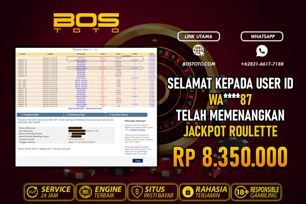 BUKTI PEMBAYARAN JP LIVE CASINO DI BOSTOTO KEPADA MEMBER WA87