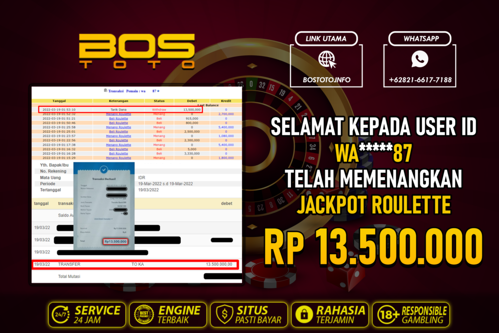 BUKTI PEMBAYARAN JP LIVE CASINO DI BOSTOTO KEPADA MEMBER WA87