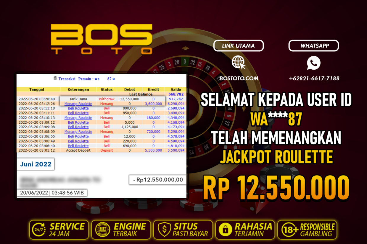 BUKTI PEMBAYARAN JP LIVE CASINO DI BOSTOTO KEPADA MEMBER WA87