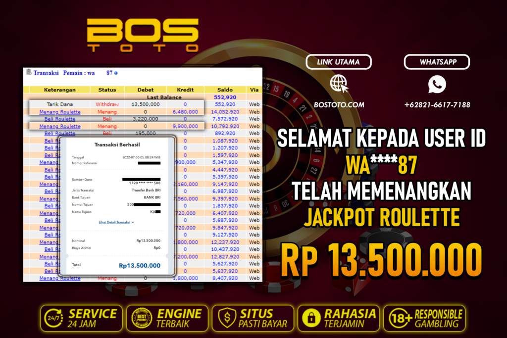 BUKTI PEMBAYARAN JP LIVE CASINO DI BOSTOTO KEPADA MEMBER WA87