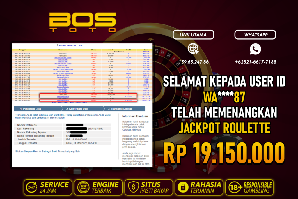 BUKTI PEMBAYARAN JP LIVE CASINO DI BOSTOTO KEPADA MEMBER WA87