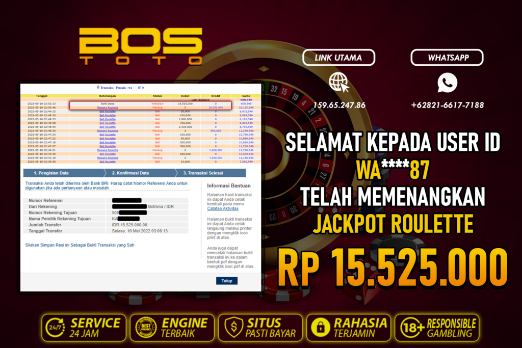 BUKTI PEMBAYARAN JP LIVE CASINO DI BOSTOTO KEPADA MEMBER WA87