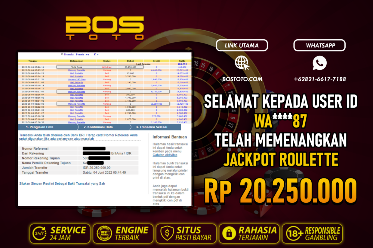 BUKTI PEMBAYARAN JP LIVE CASINO DI BOSTOTO KEPADA MEMBER WA87