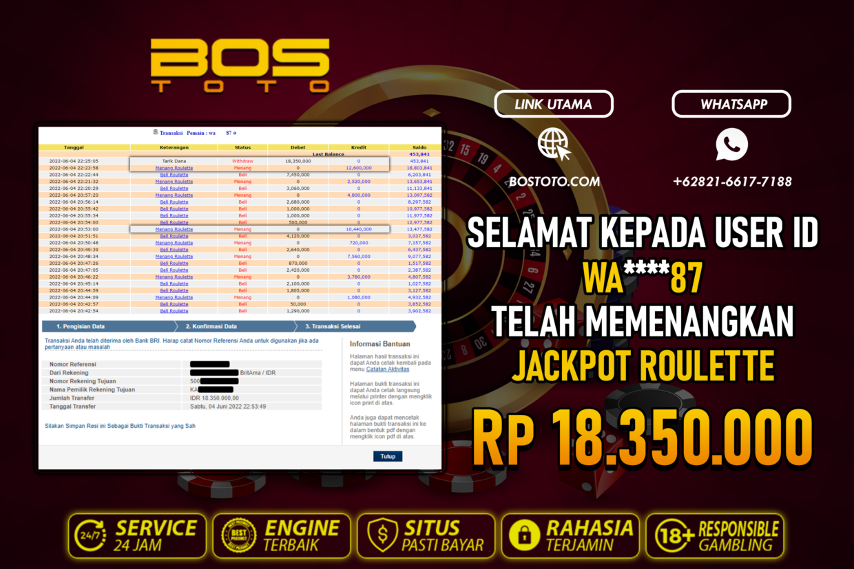 BUKTI PEMBAYARAN JP LIVE CASINO DI BOSTOTO KEPADA MEMBER WA87