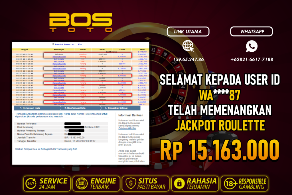BUKTI PEMBAYARAN JP LIVE CASINO DI BOSTOTO KEPADA MEMBER WA87