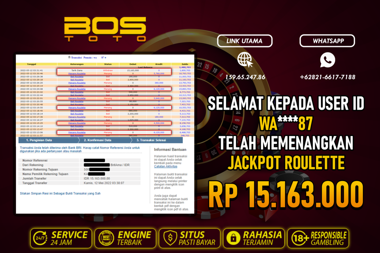 BUKTI PEMBAYARAN JP LIVE CASINO DI BOSTOTO KEPADA MEMBER WA87