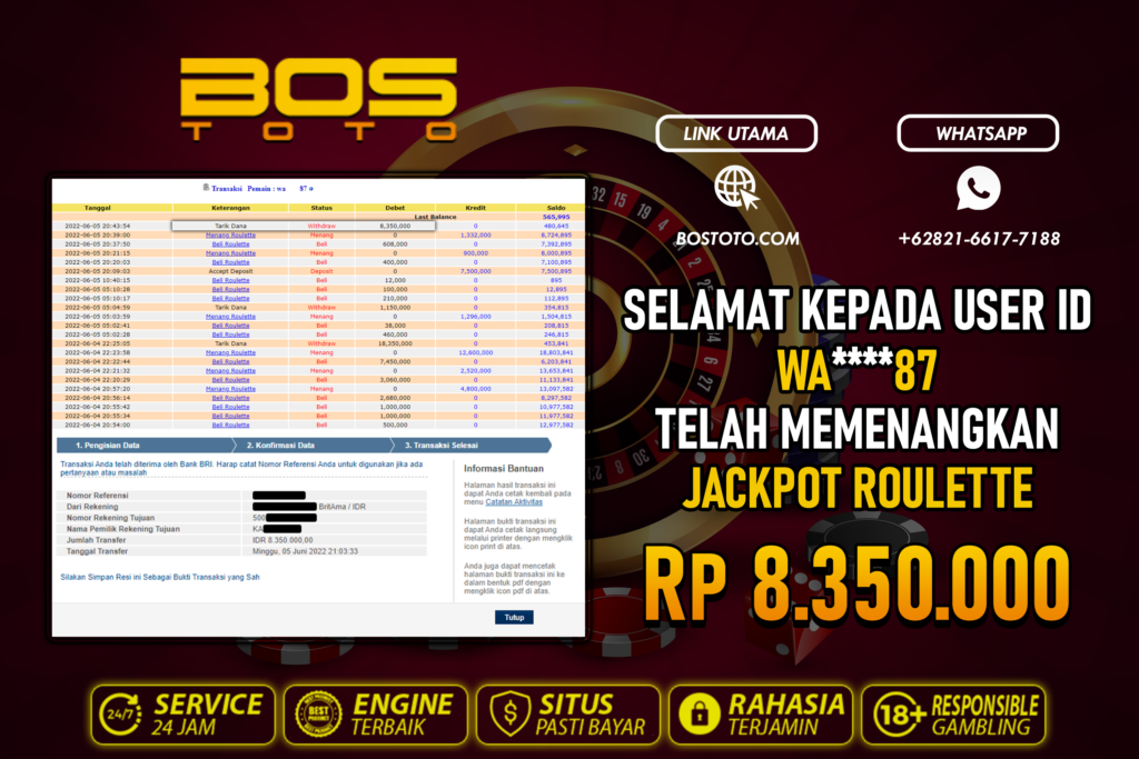 BUKTI PEMBAYARAN JP LIVE CASINO DI BOSTOTO KEPADA MEMBER WA87