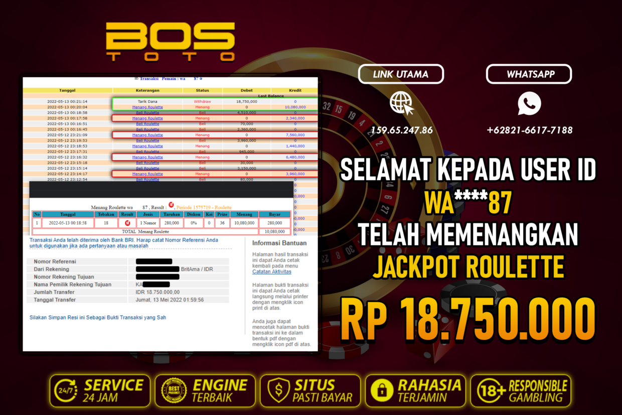 BUKTI PEMBAYARAN JP LIVE CASINO DI BOSTOTO KEPADA MEMBER WA87