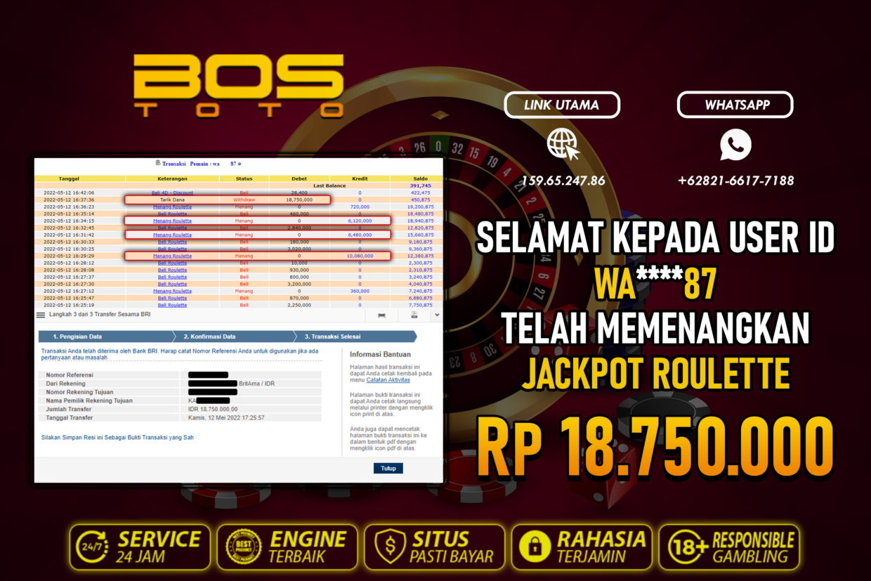 BUKTI PEMBAYARAN JP LIVE CASINO DI BOSTOTO KEPADA MEMBER WA87