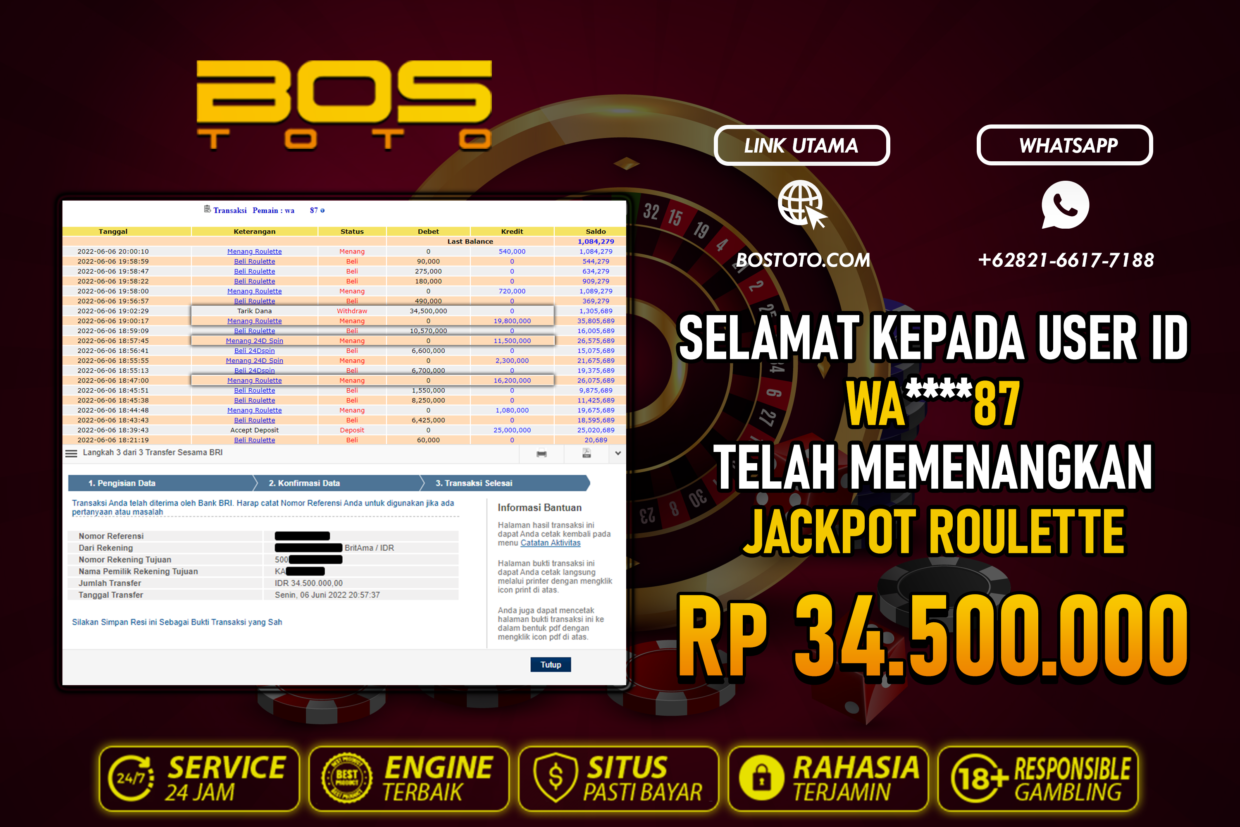 BUKTI PEMBAYARAN JP LIVE CASINO DI BOSTOTO KEPADA MEMBER WA87