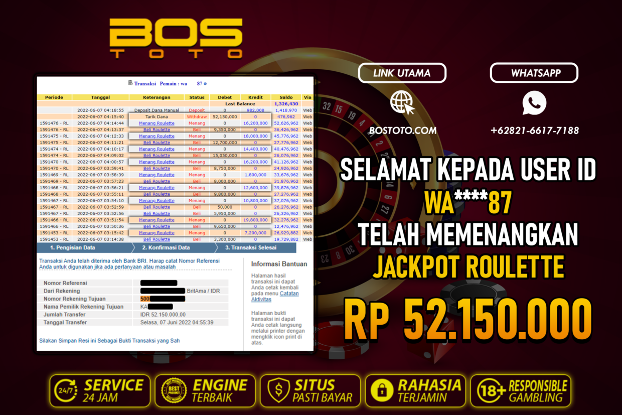 BUKTI PEMBAYARAN JP LIVE CASINO DI BOSTOTO KEPADA MEMBER WA87