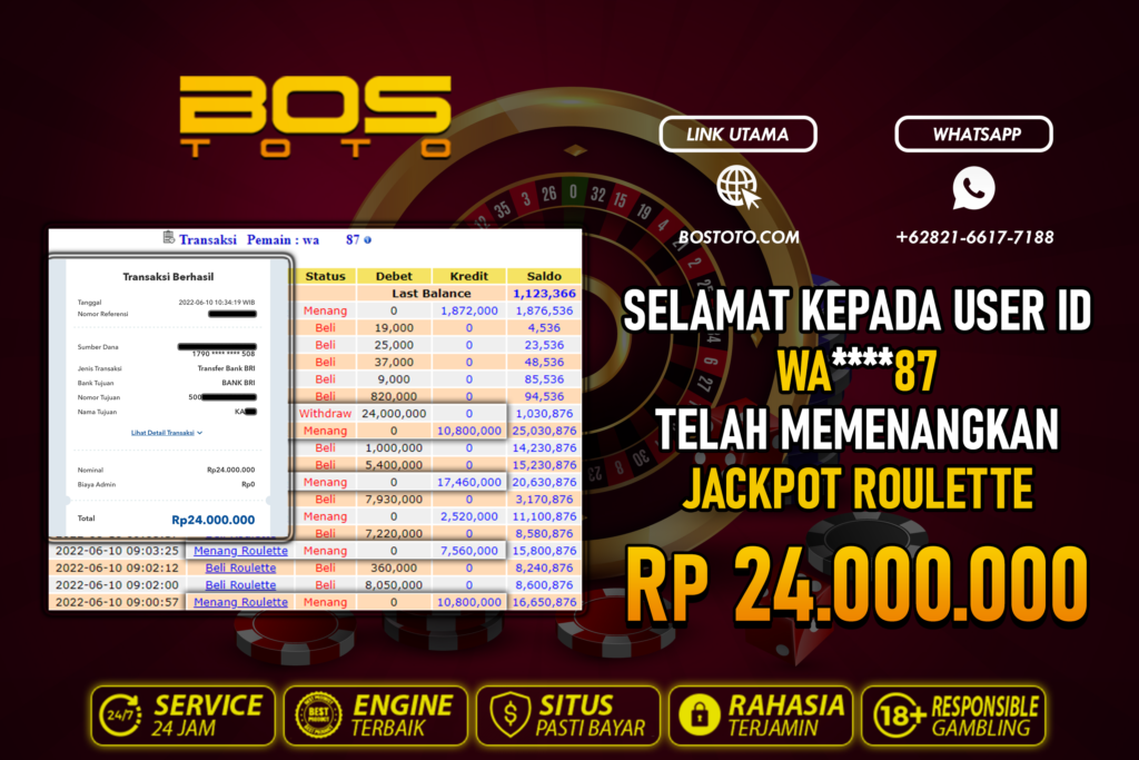 BUKTI PEMBAYARAN JP LIVE CASINO DI BOSTOTO KEPADA MEMBER WA87