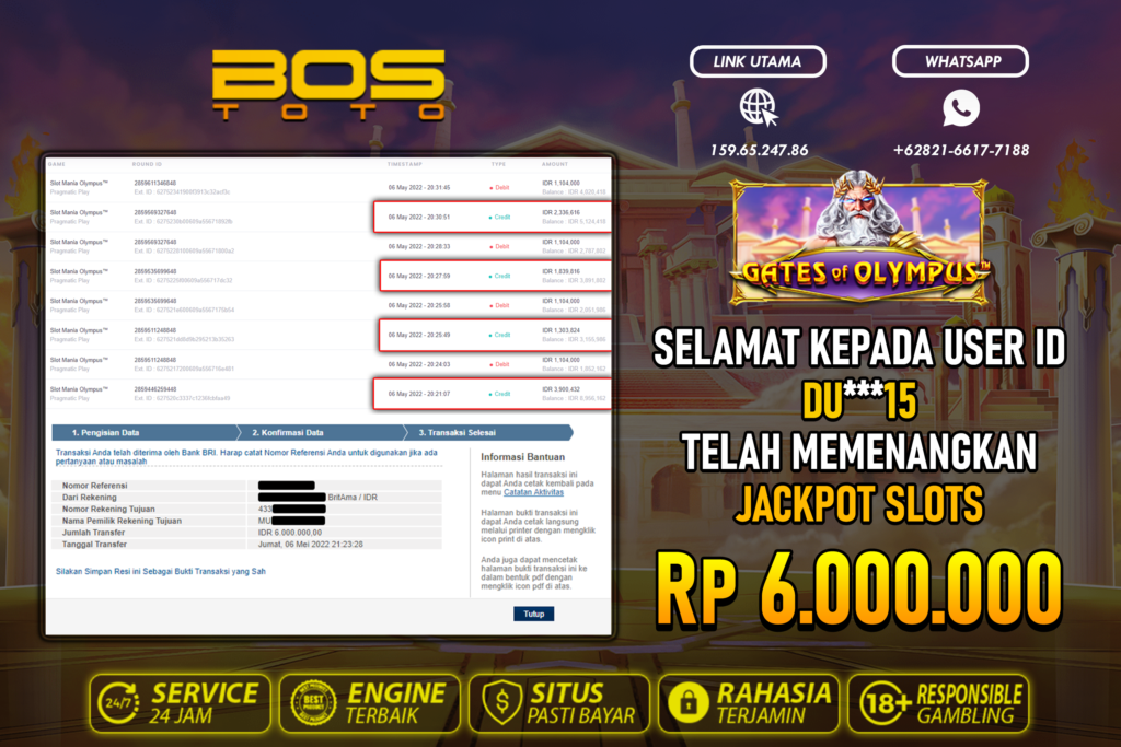 BUKTI PEMBAYARAN JP SLOT ONLINE DI BOSTOTO KEPADA MEMBER DU15