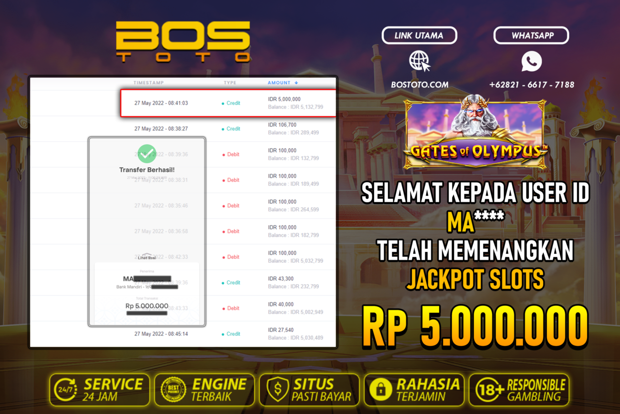 BUKTI PEMBAYARAN JP SLOT ONLINE DI BOSTOTO KEPADA MEMBER MA