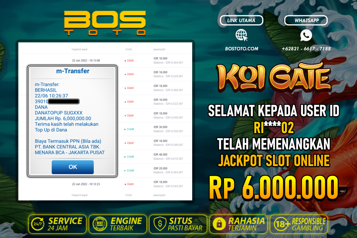 BUKTI PEMBAYARAN JP SLOT ONLINE DI BOSTOTO KEPADA MEMBER RI02