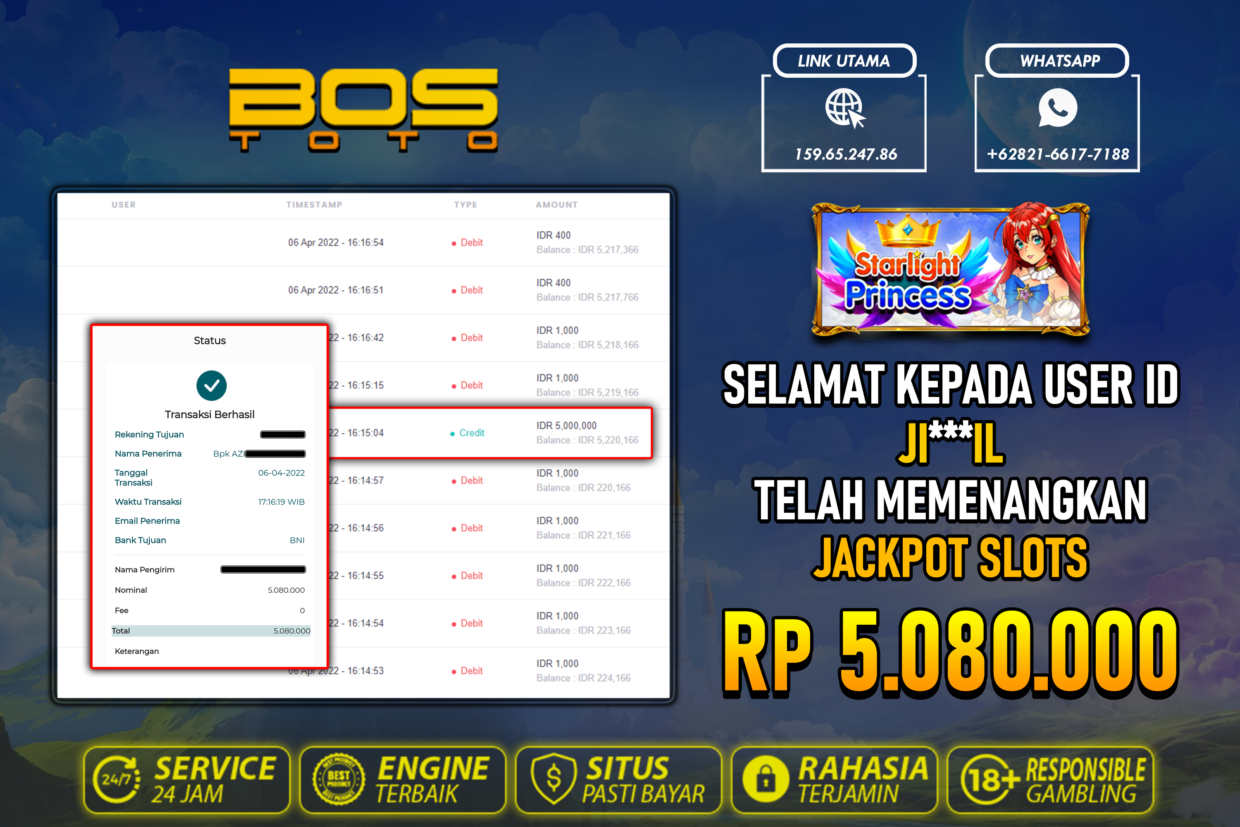 BUKTI PEMBAYARAN JP SLOT ONLINE DI BOSTOTO KEPADA MEMBER SIIL