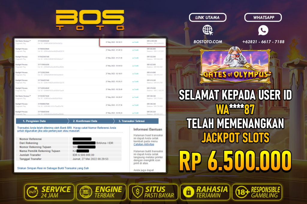 BUKTI PEMBAYARAN JP SLOT ONLINE DI BOSTOTO KEPADA MEMBER WA87