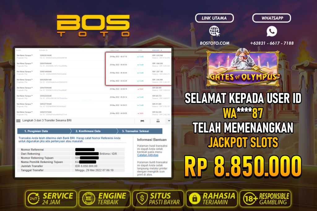 BUKTI PEMBAYARAN JP SLOT ONLINE DI BOSTOTO KEPADA MEMBER WA87