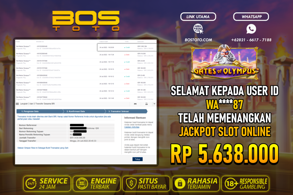 BUKTI PEMBAYARAN JP SLOT ONLINE DI BOSTOTO KEPADA MEMBER WA87