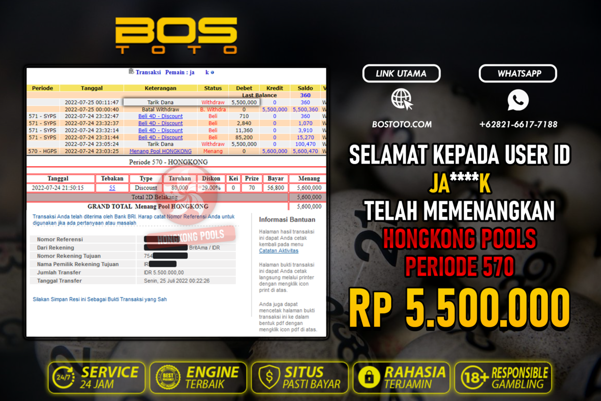 BUKTI PEMBAYARAN JP TOGEL HONGKONG DI BOSTOTO KEPADA MEMBER JAK