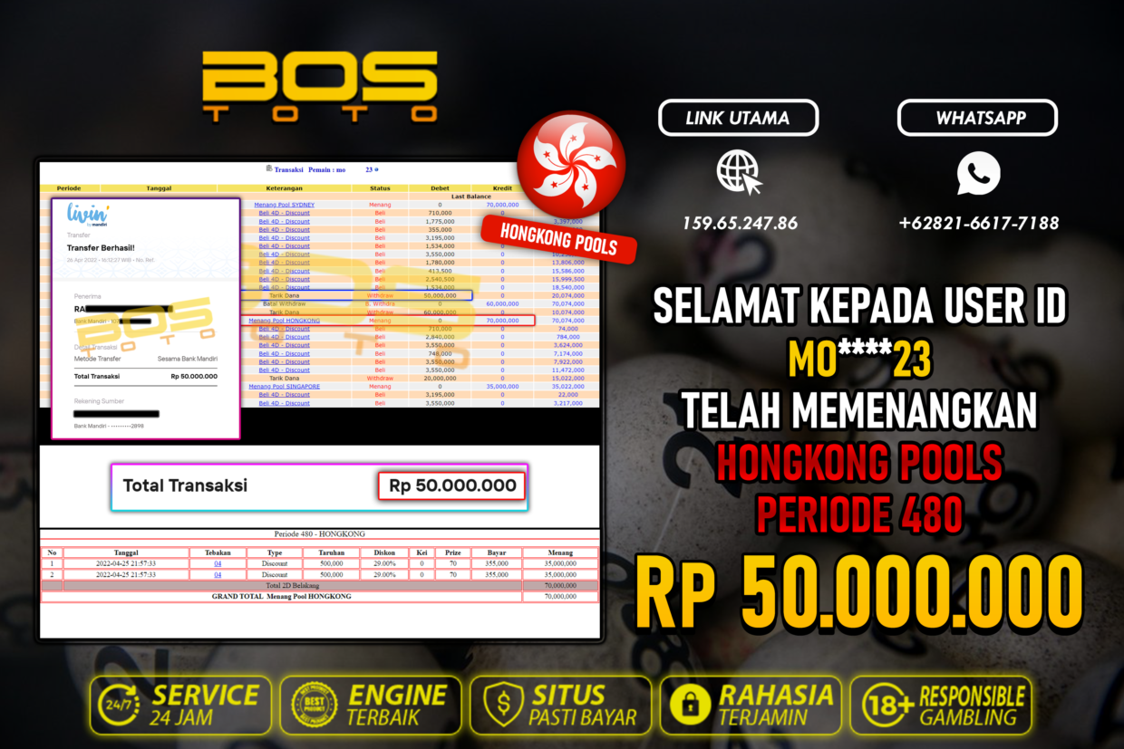 BUKTI PEMBAYARAN JP TOGEL HONGKONG DI BOSTOTO KEPADA MEMBER MO23