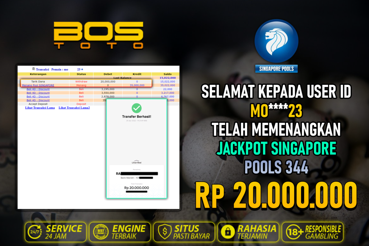 BUKTI PEMBAYARAN JP TOGEL SINGAPORE DI BOSTOTO KEPADA MEMBER MO23