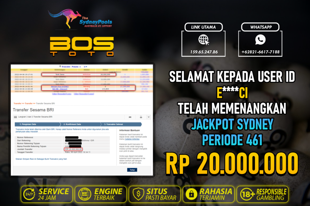 BUKTI PEMBAYARAN JP TOGEL SYDNEY DI BOSTOTO KEPADA MEMBER ECI