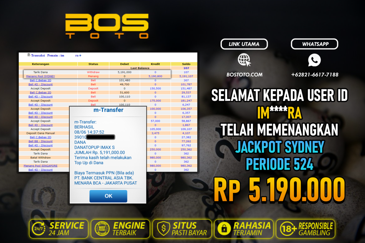 BUKTI PEMBAYARAN JP TOGEL SYDNEY DI BOSTOTO KEPADA MEMBER IMRA