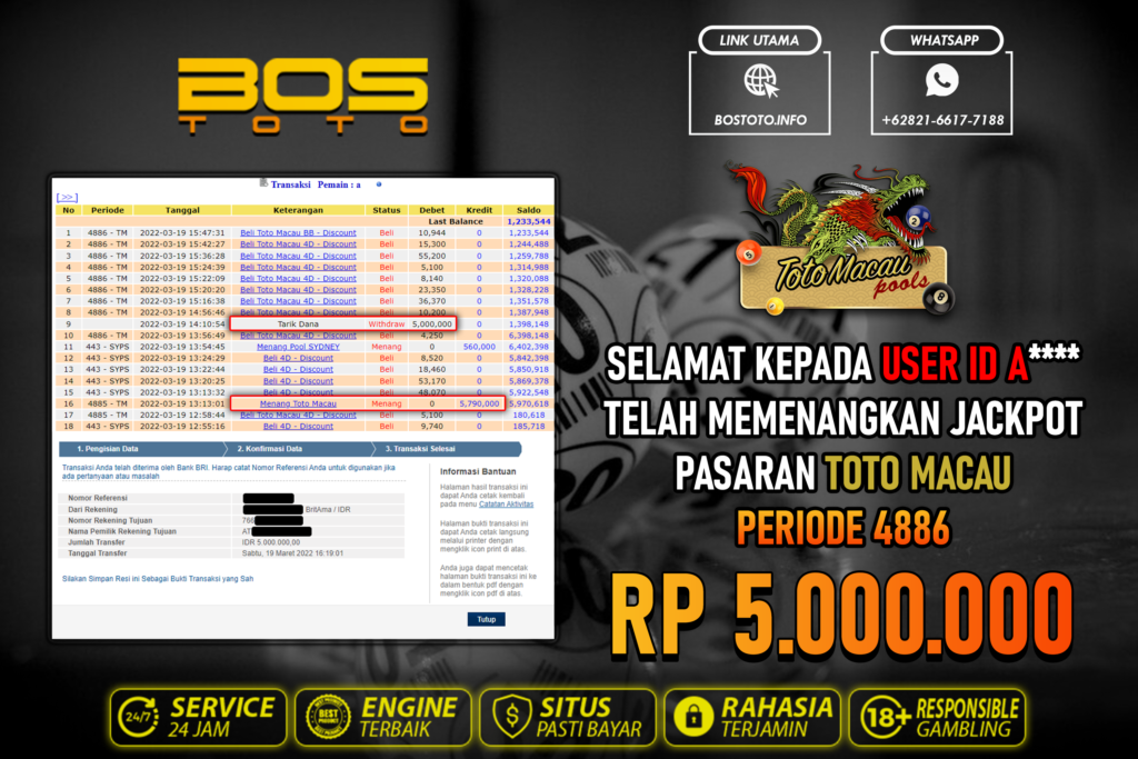 BUKTI PEMBAYARAN JP TOGEL TOTOMACAU DI BOSTOTO KEPADA MEMBER A