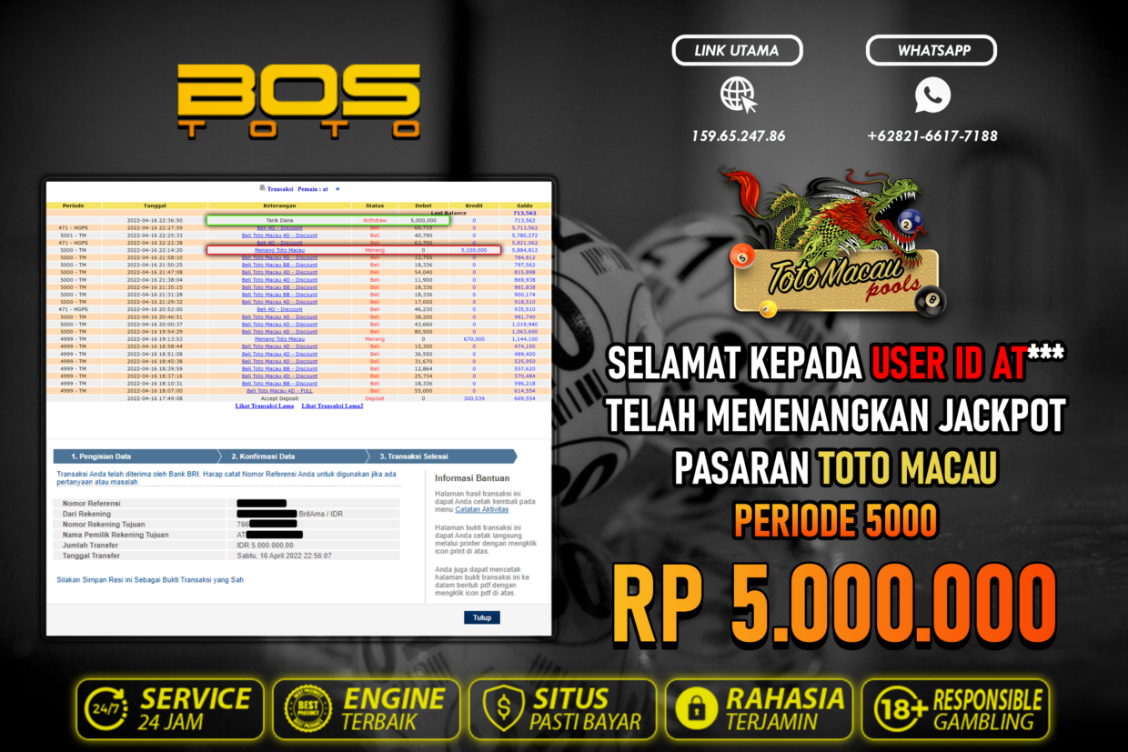 BUKTI PEMBAYARAN JP TOGEL TOTOMACAU DI BOSTOTO KEPADA MEMBER AT