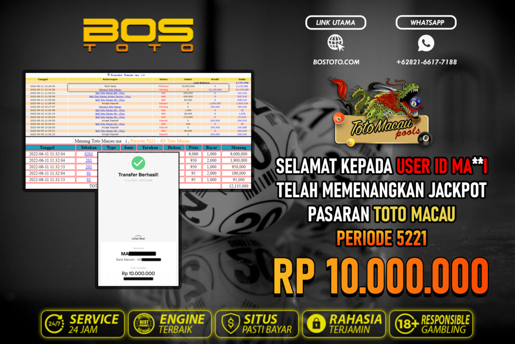 BUKTI PEMBAYARAN JP TOGEL TOTOMACAU DI BOSTOTO KEPADA MEMBER MAI