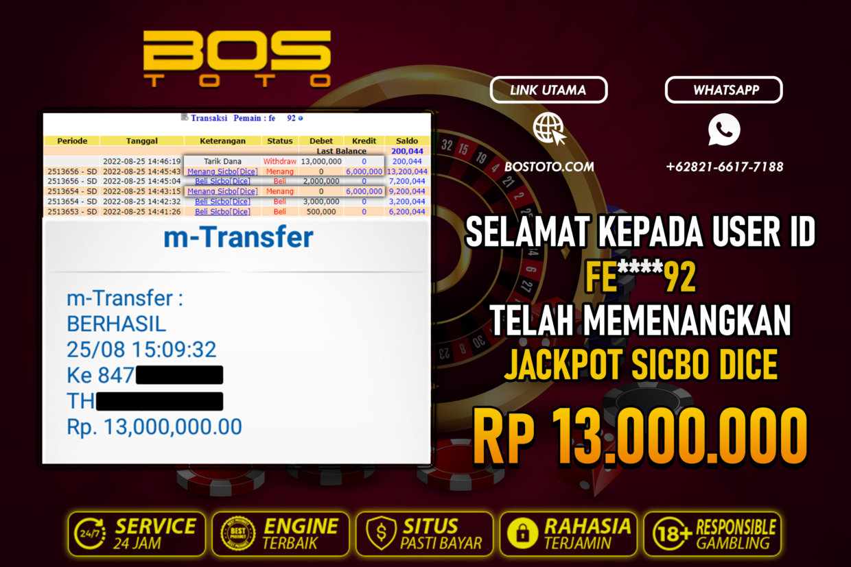 BUKTI PEMBAYARAN JP LIVE CASINO DI BOSTOTO KEPADA MEMBER FE92