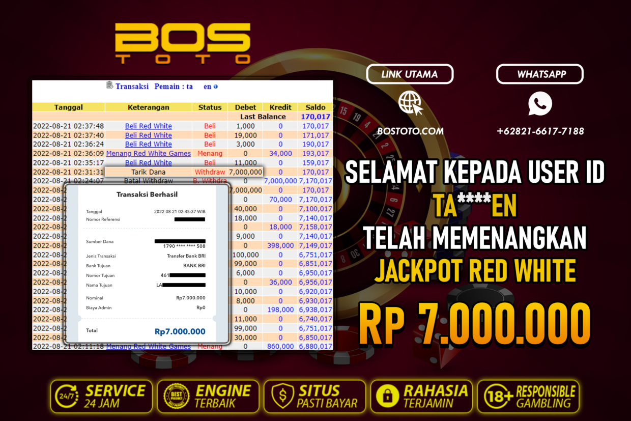 BUKTI PEMBAYARAN JP LIVE CASINO DI BOSTOTO KEPADA MEMBER TAEN