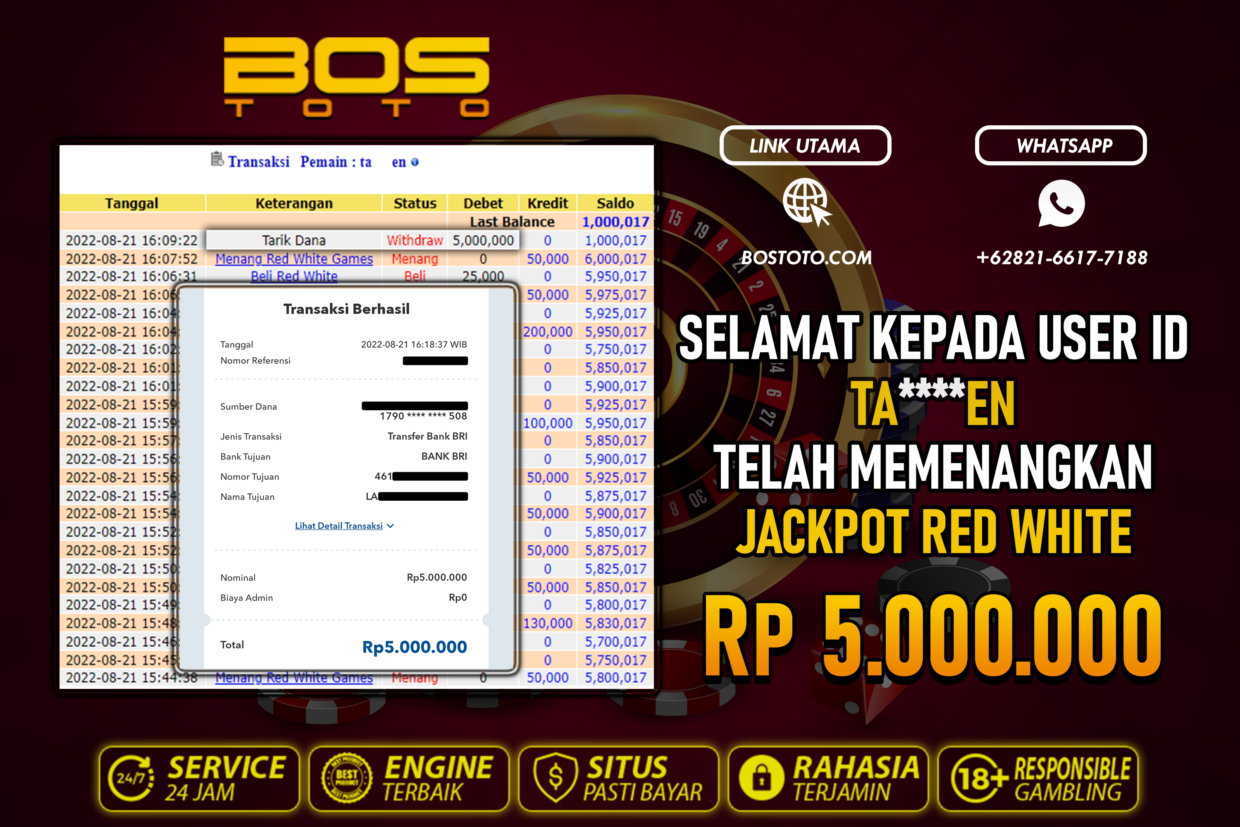 BUKTI PEMBAYARAN JP LIVE CASINO DI BOSTOTO KEPADA MEMBER TAEN