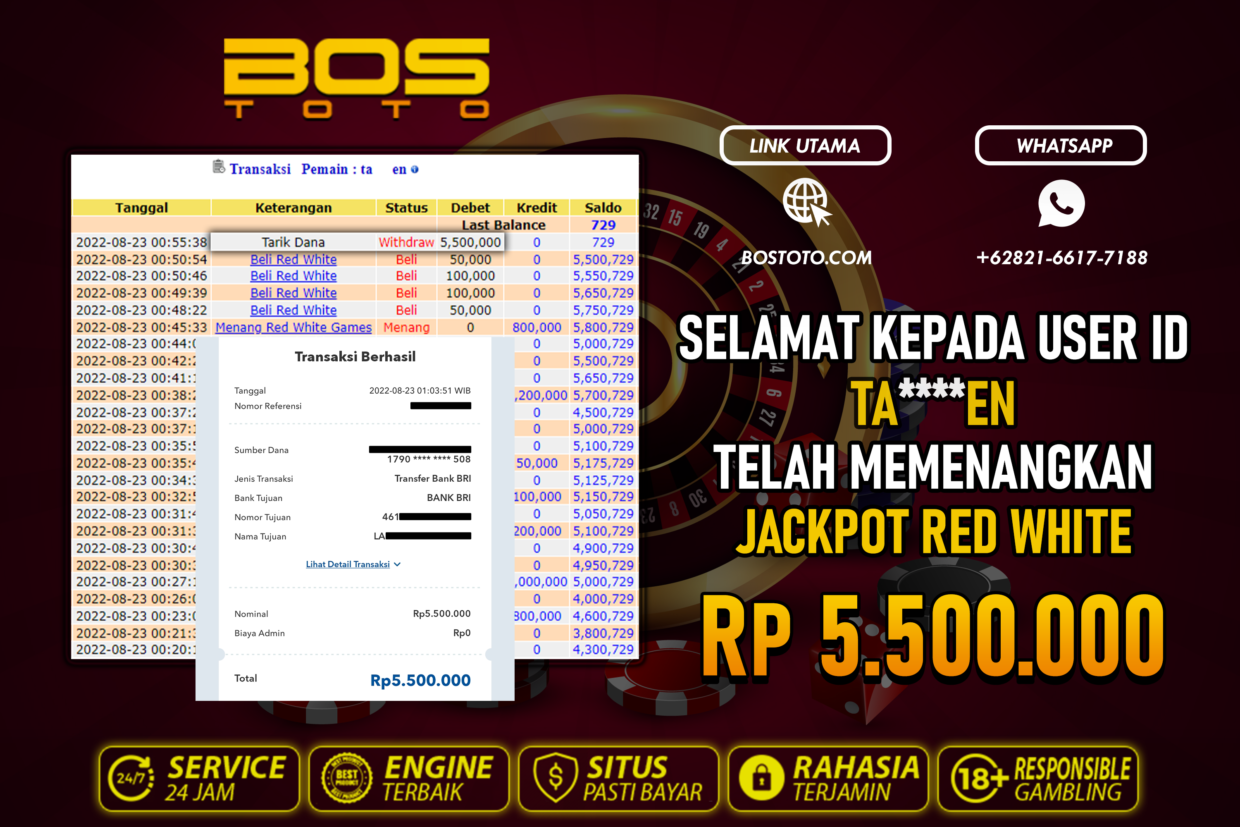 BUKTI PEMBAYARAN JP LIVE CASINO DI BOSTOTO KEPADA MEMBER TAEN