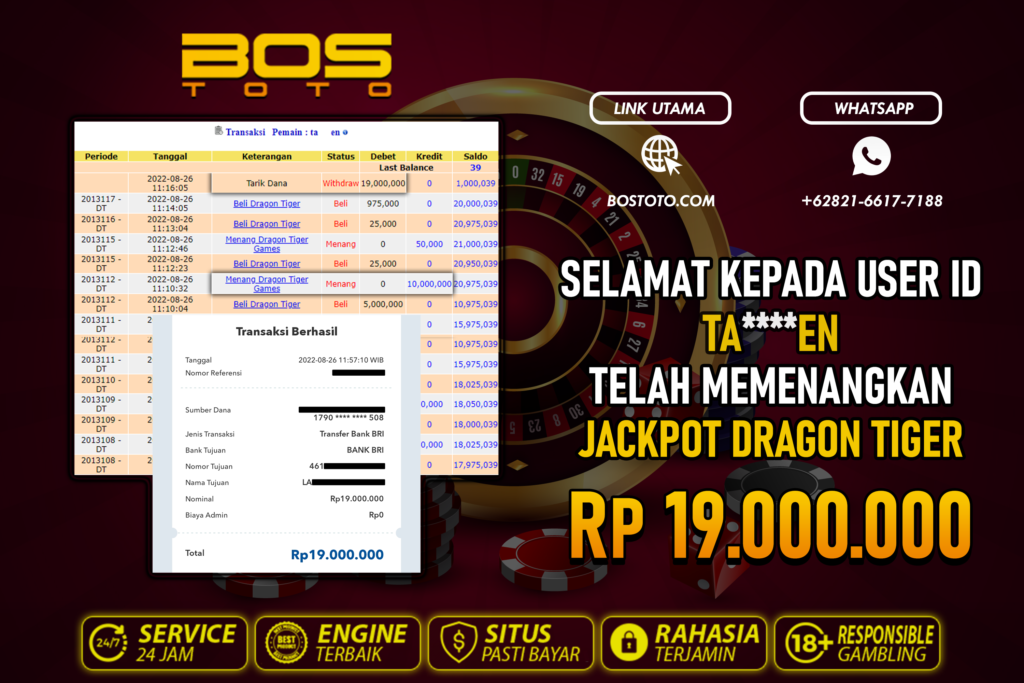 BUKTI PEMBAYARAN JP LIVE CASINO DI BOSTOTO KEPADA MEMBER TAEN