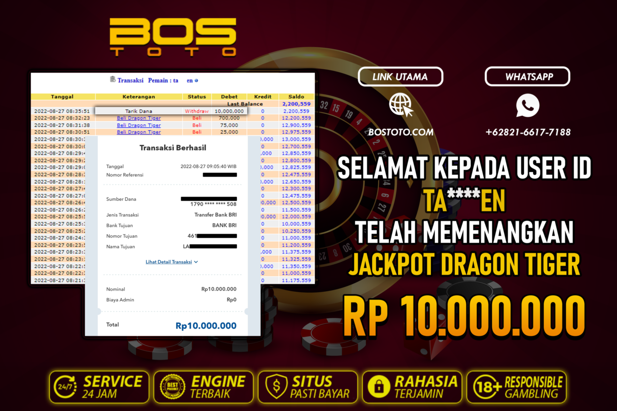 BUKTI PEMBAYARAN JP LIVE CASINO DI BOSTOTO KEPADA MEMBER TAEN