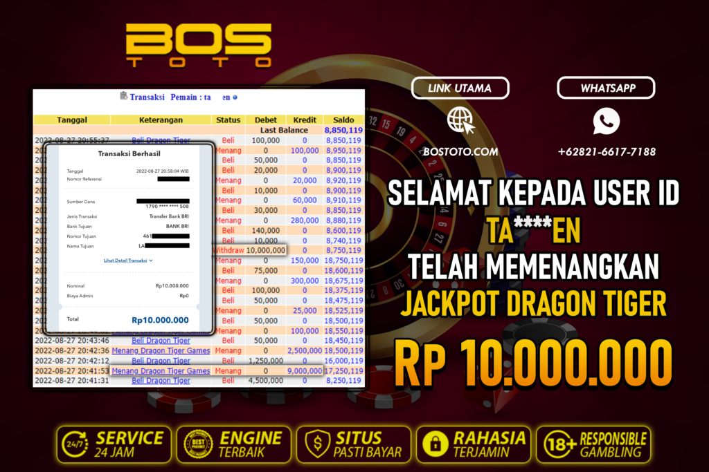 BUKTI PEMBAYARAN JP LIVE CASINO DI BOSTOTO KEPADA MEMBER TAEN