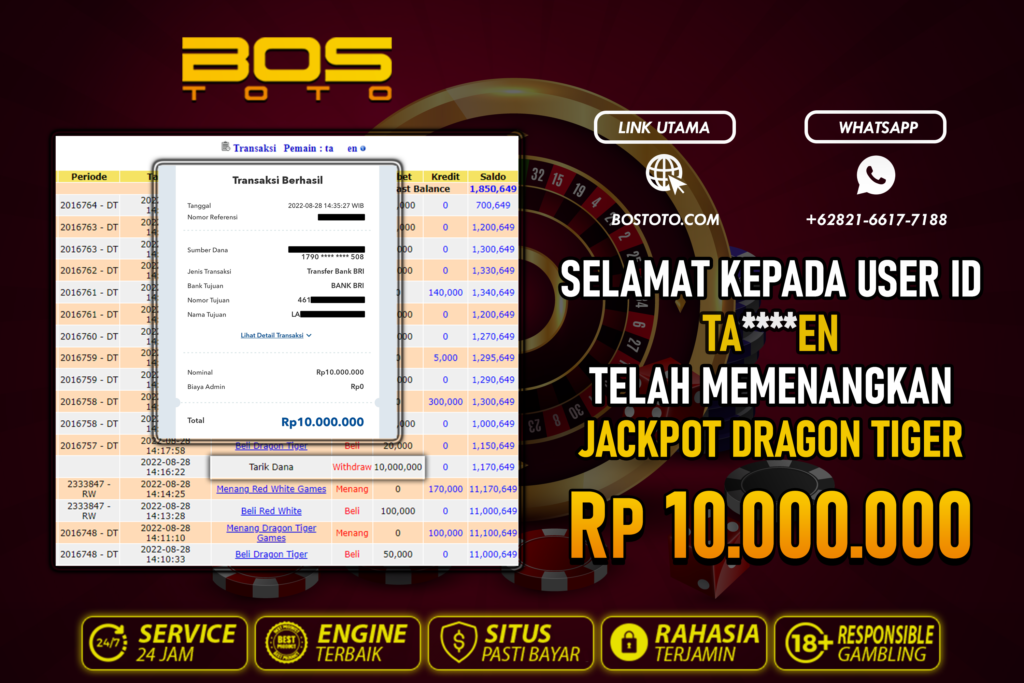 BUKTI PEMBAYARAN JP LIVE CASINO DI BOSTOTO KEPADA MEMBER TAEN