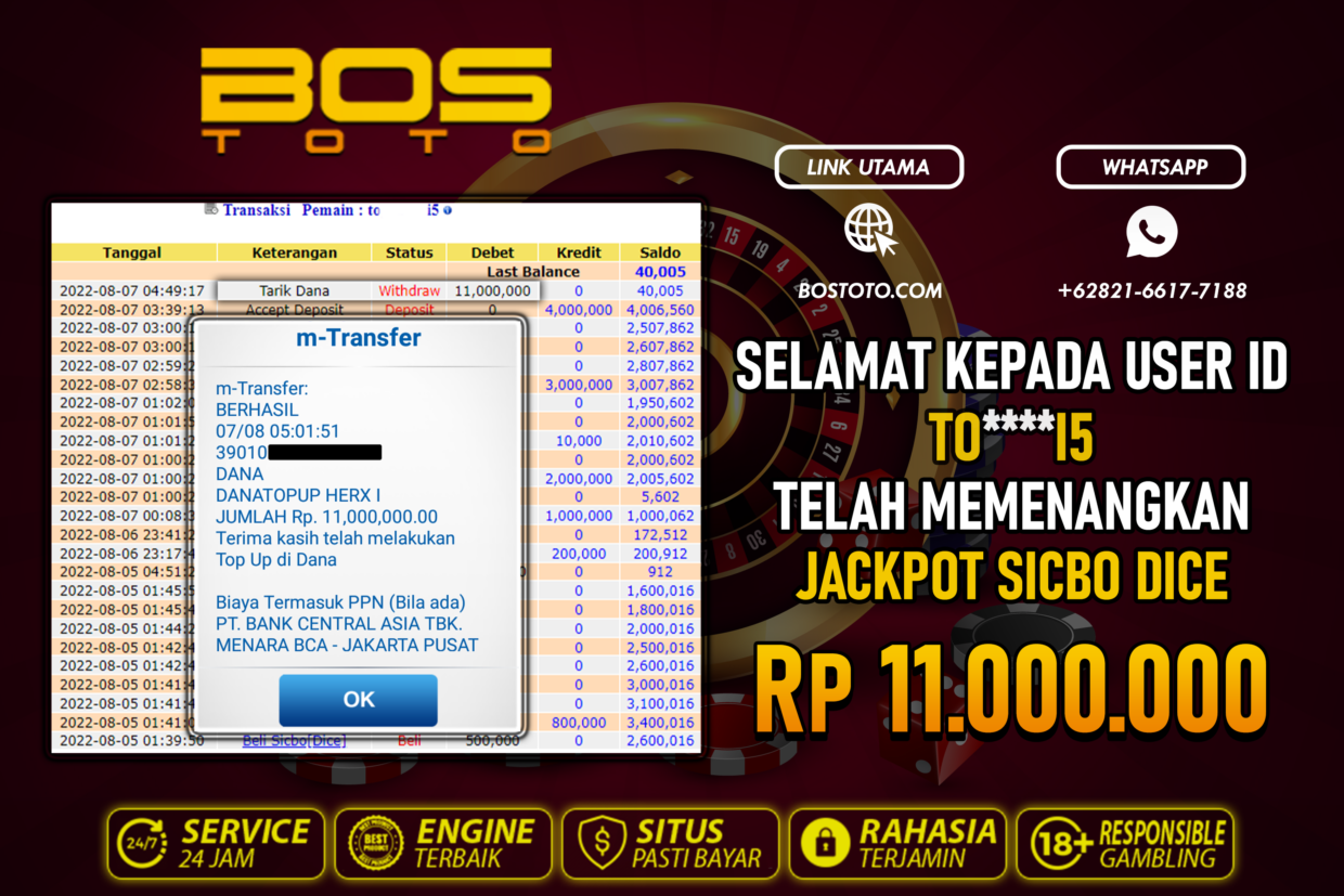 BUKTI PEMBAYARAN JP LIVE CASINO DI BOSTOTO KEPADA MEMBER TOI5