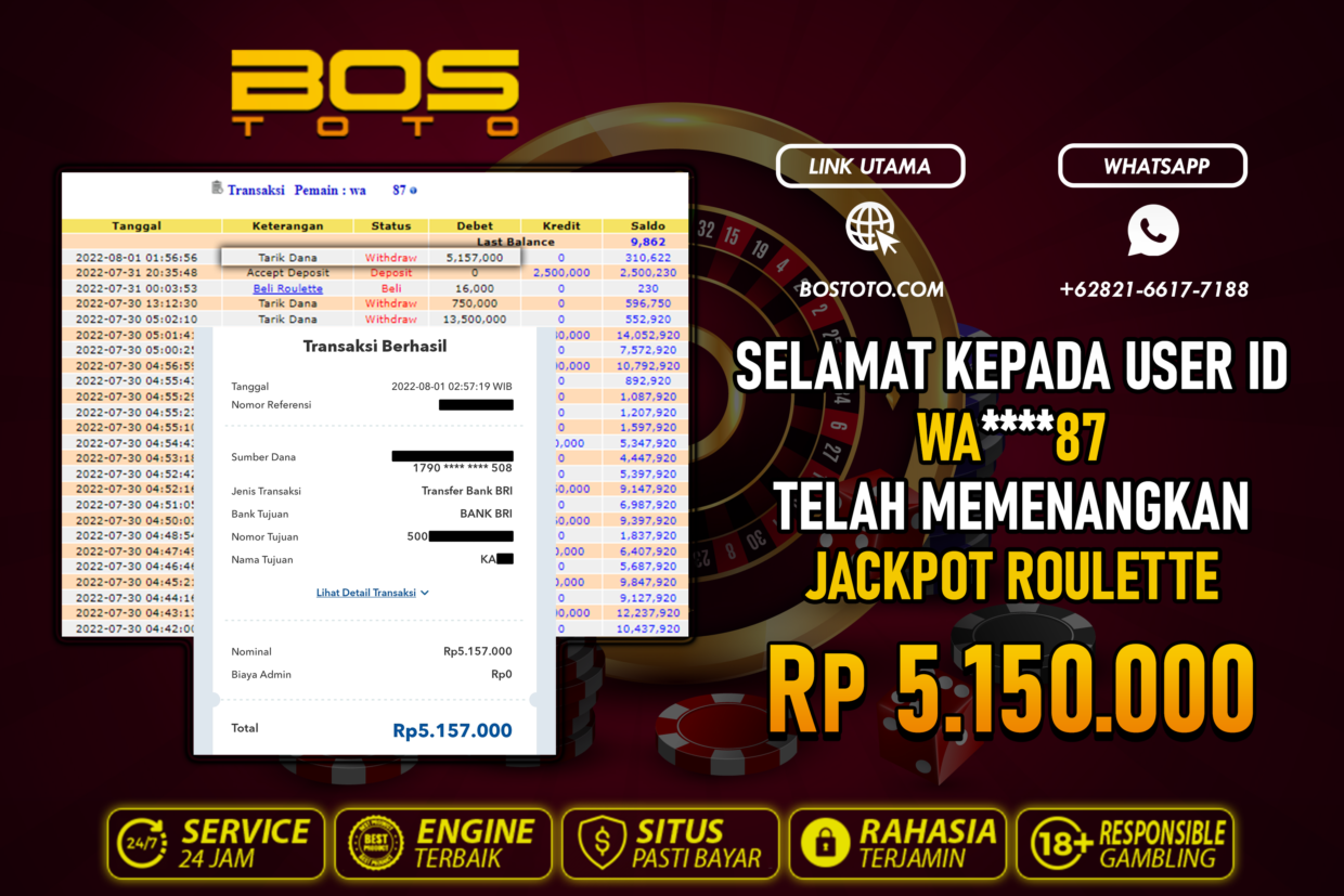 BUKTI PEMBAYARAN JP LIVE CASINO DI BOSTOTO KEPADA MEMBER WA87