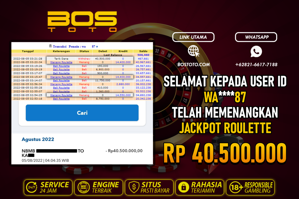 BUKTI PEMBAYARAN JP LIVE CASINO DI BOSTOTO KEPADA MEMBER WA87