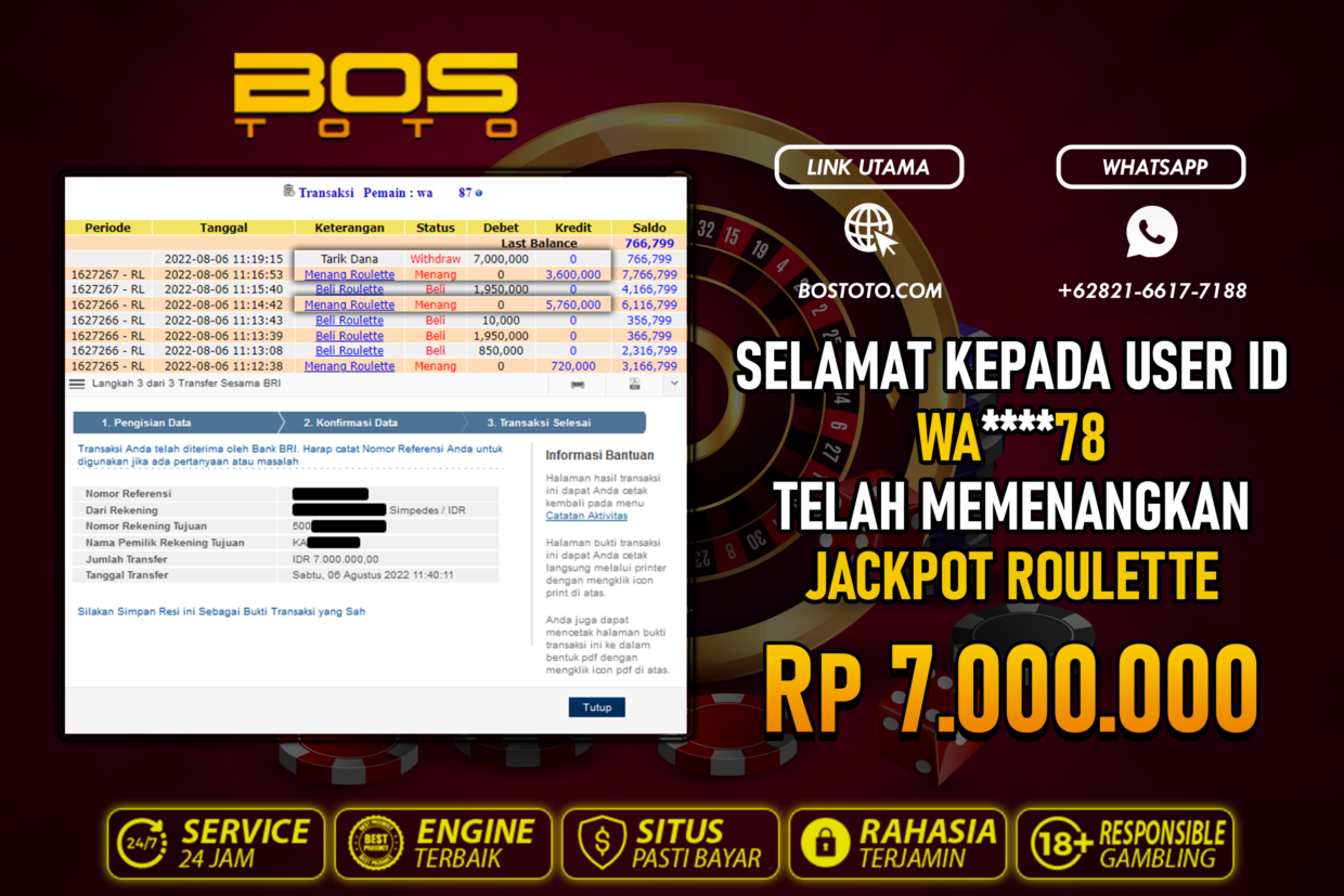 BUKTI PEMBAYARAN JP LIVE CASINO DI BOSTOTO KEPADA MEMBER WA87