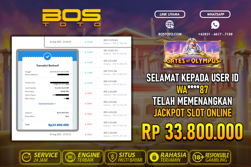 BUKTI PEMBAYARAN JP SLOT ONLINE DI BOSTOTO KEPADA MEMBER WA87