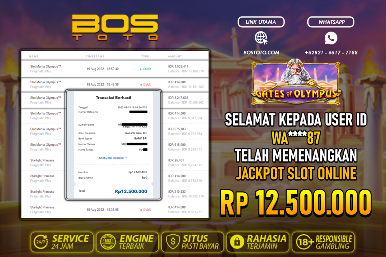 BUKTI PEMBAYARAN JP SLOT ONLINE DI BOSTOTO KEPADA MEMBER WA87