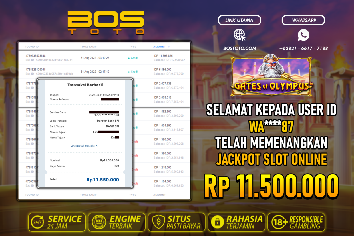 BUKTI PEMBAYARAN JP SLOT ONLINE DI BOSTOTO KEPADA MEMBER WA87