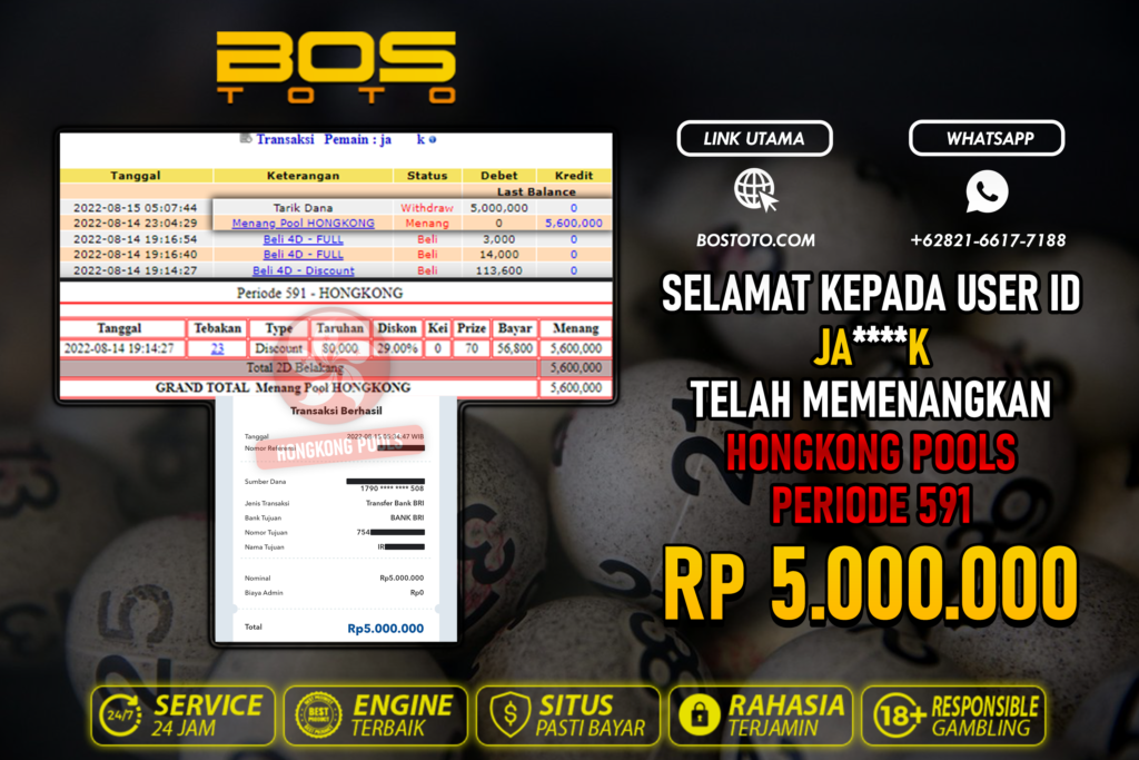 BUKTI PEMBAYARAN JP TOGEL HONGKONG DI BOSTOTO KEPADA MEMBER JAK