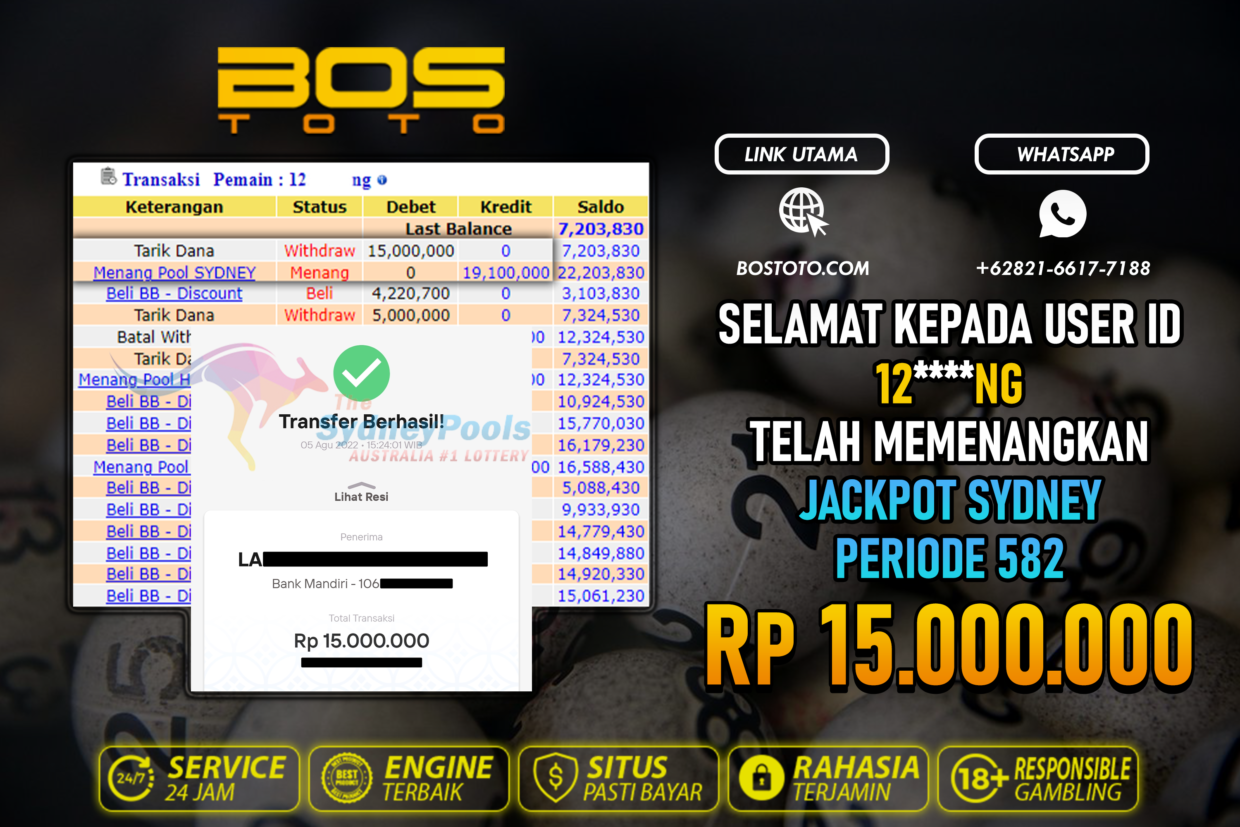 BUKTI PEMBAYARAN JP TOGEL SYDNEY DI BOSTOTO KEPADA MEMBER 12NG