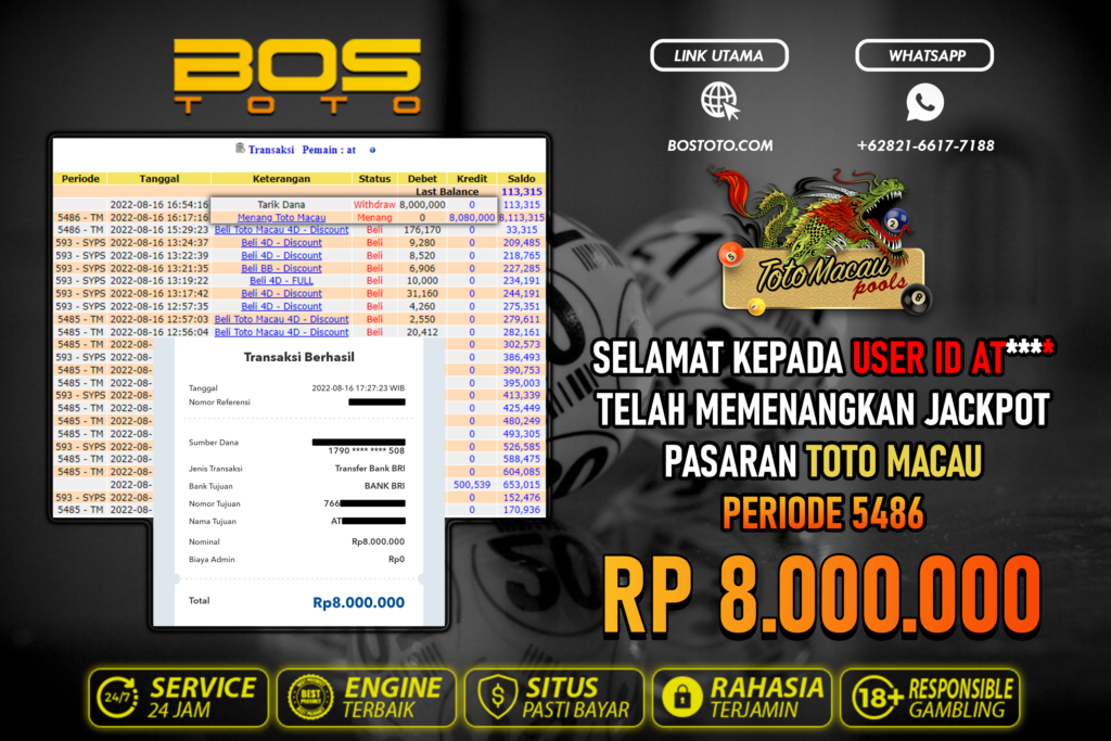 BUKTI PEMBAYARAN JP TOGEL TOTOMACAU DI BOSTOTO KEPADA MEMBER AT